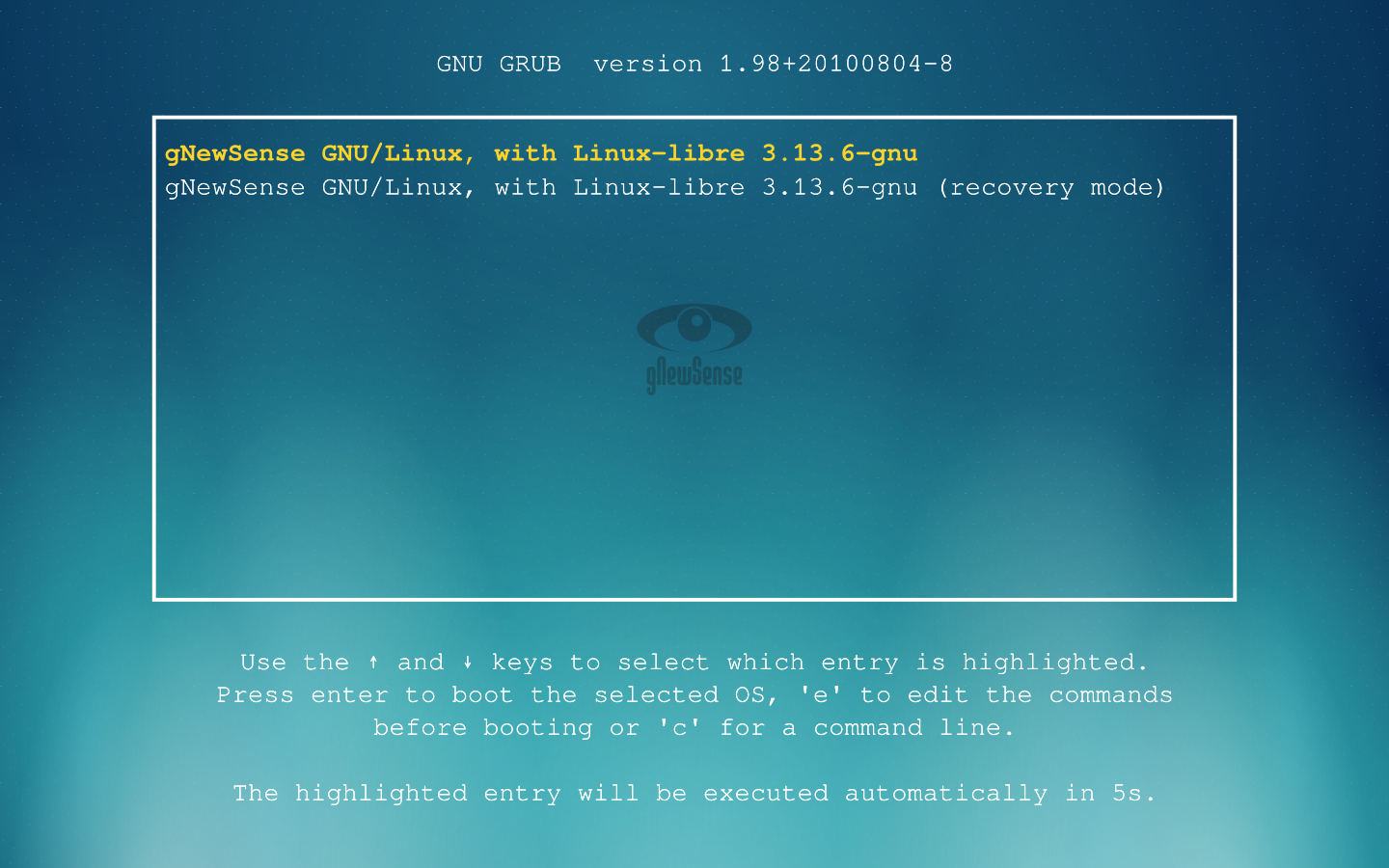GNU GRUB 2 menu with Aurora background